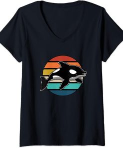 Womens Retro Orca Killer Whale Vintage Style V-Neck T-Shirt