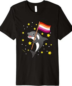 Orca With Orange Pink Lesbian Pride Flag Premium T-Shirt