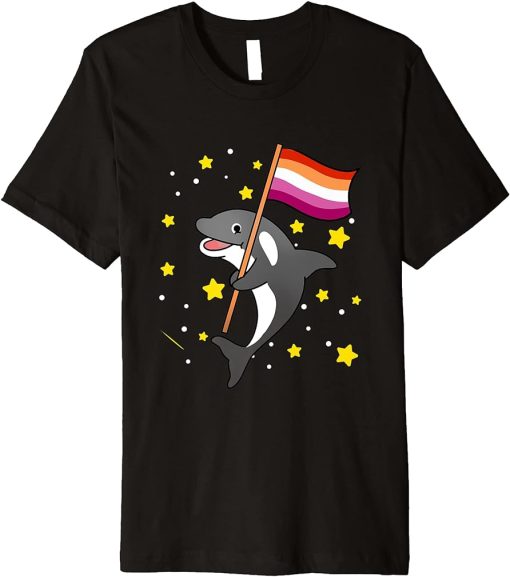 Orca With Orange Pink Lesbian Pride Flag Premium T-Shirt