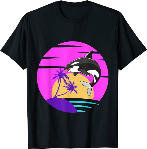 Orca Whale Vintage Sunset 80s Retro T-Shirt