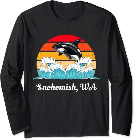 Vintage Snohomish WA Distressed Orca Killer Whale Art Long Sleeve T-Shirt