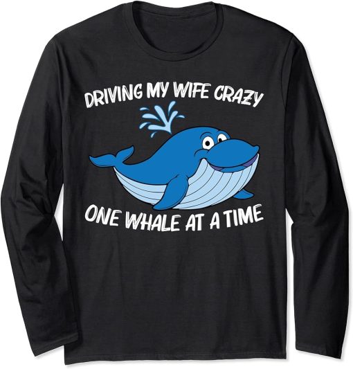 Funny Whale Art For Men Dad Orca Narwhal Blue Whales Long Sleeve T-Shirt